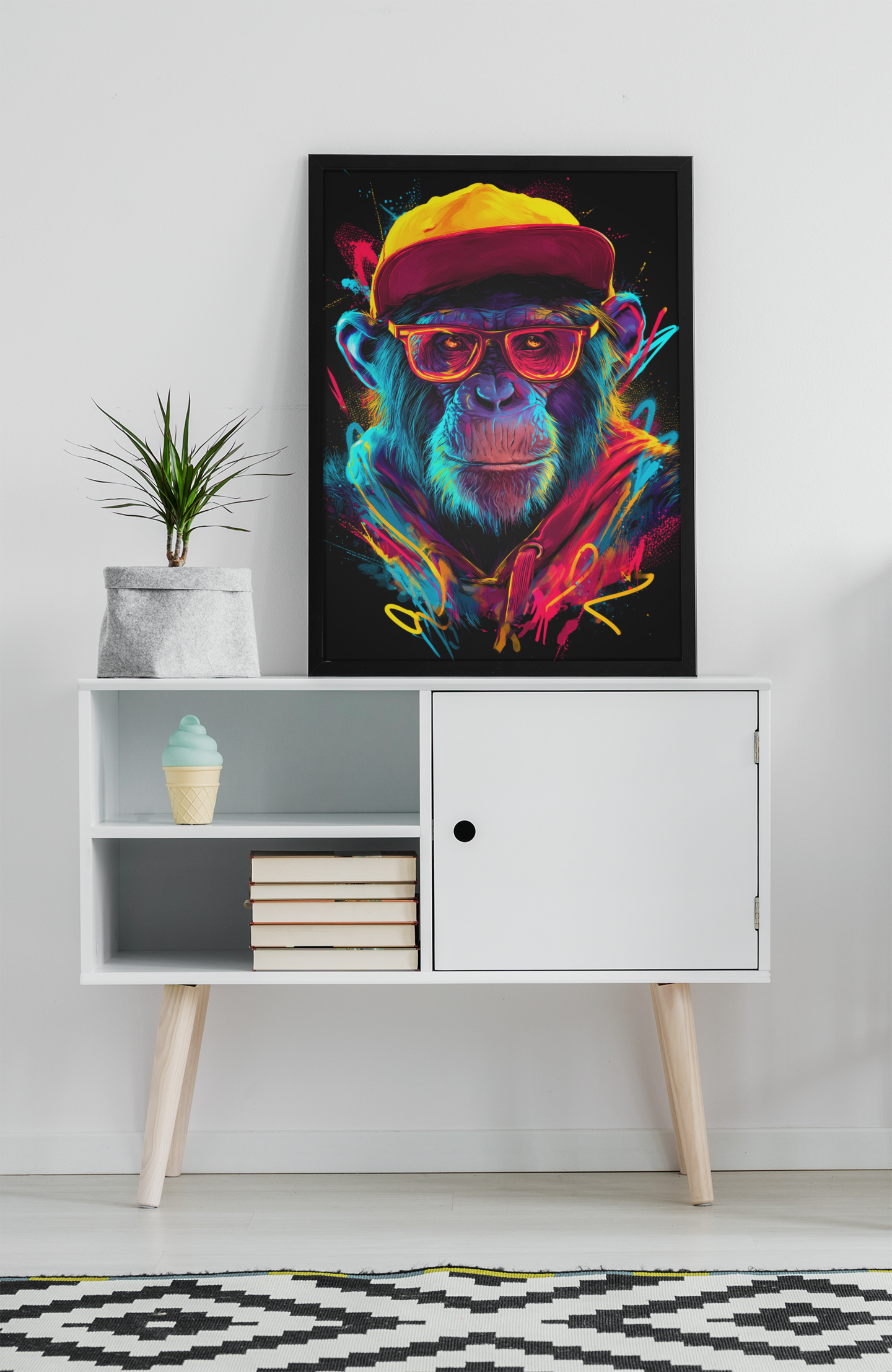 Neon Graffiti Monkey in Hoodie Canvas Print