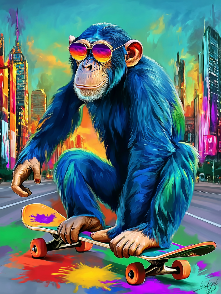 Skater Chimp Pop Art – Neon Street Canvas Print