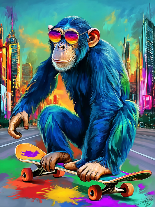 Skater Chimp Pop Art – Neon Street Canvas Print