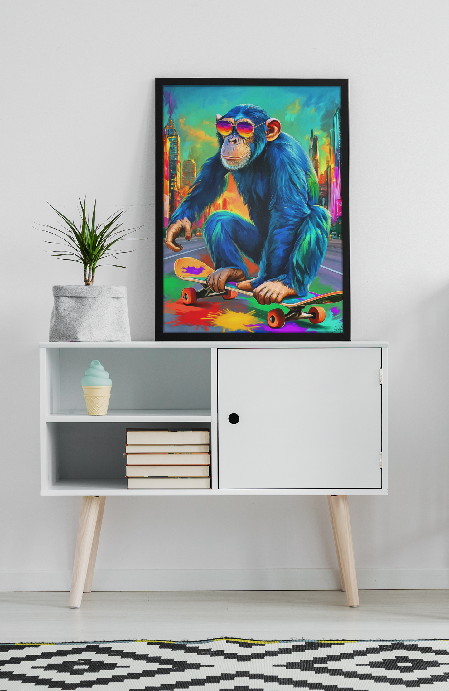 Skater Chimp Pop Art – Neon Street Canvas Print