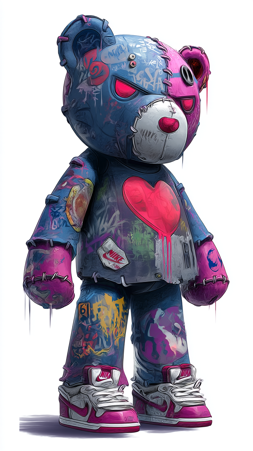 Graffiti Heart Bear – Urban Street Pop Canvas Print