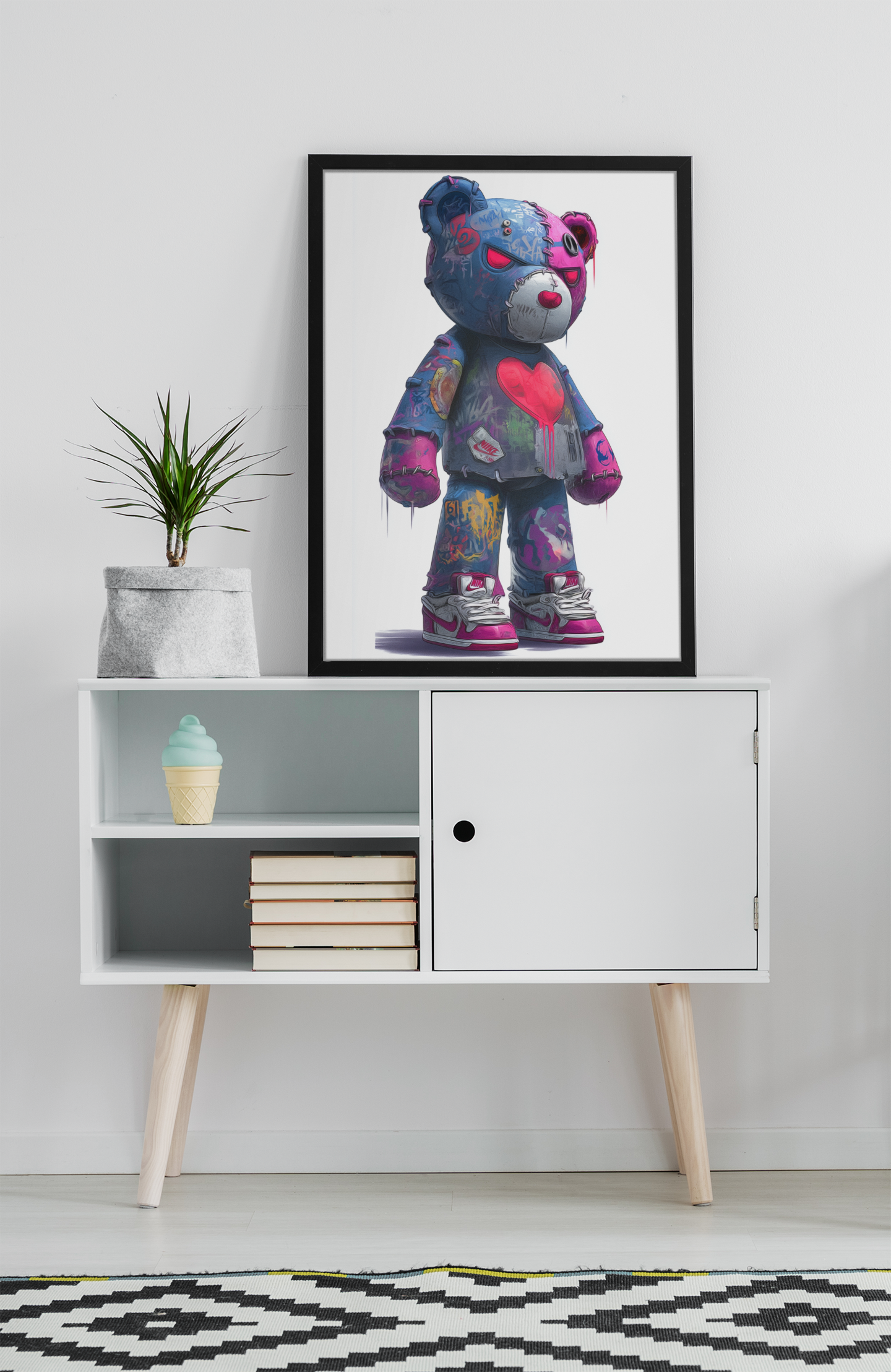 Graffiti Heart Bear – Urban Street Pop Canvas Print