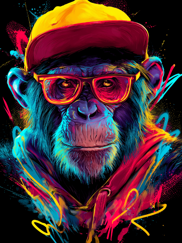 Neon Graffiti Monkey in Hoodie Canvas Print