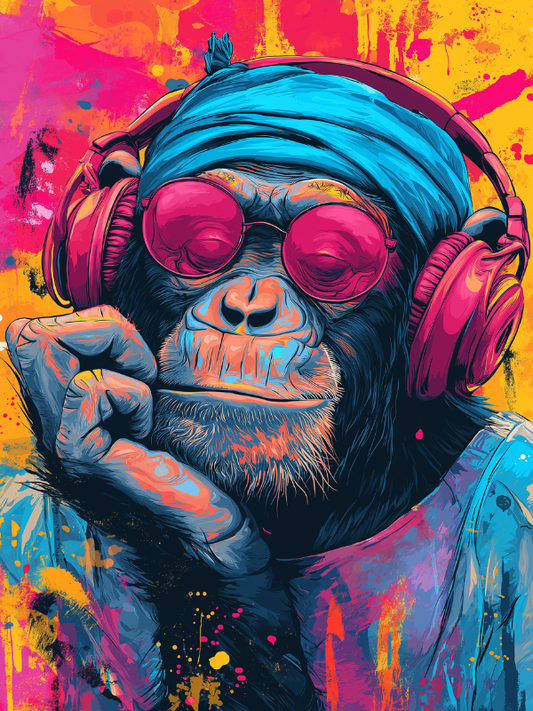 Funky Monkey with Headphones – Neon Street Art Canvas Print